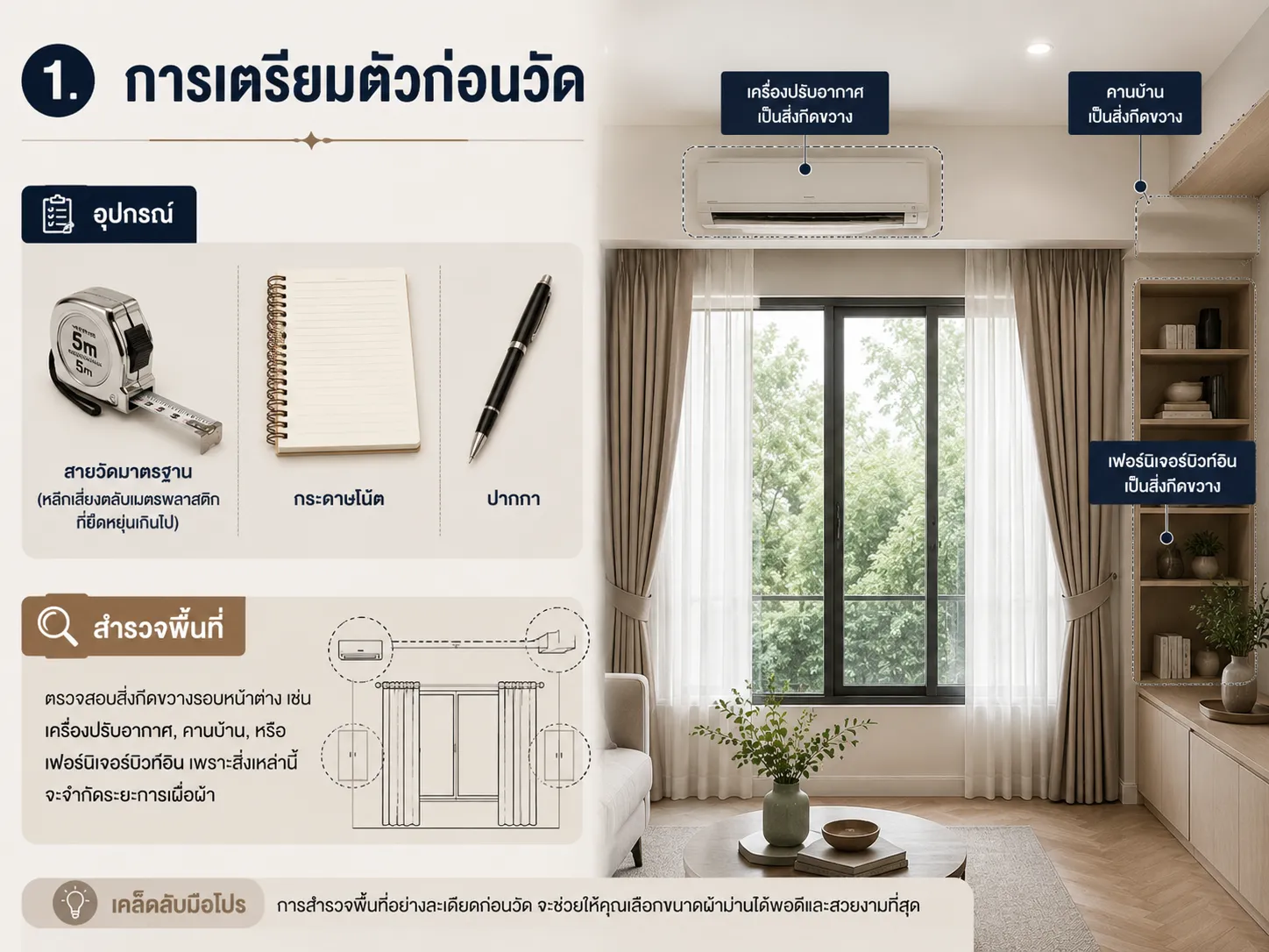 Survey the area before measuring the curtains
