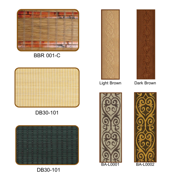 ตัวอย่างม่านไม้ไผ่และแถบลายตกแต่ง งานสานไม้ไผ่แท้ พร้อมลวดลายประดับ