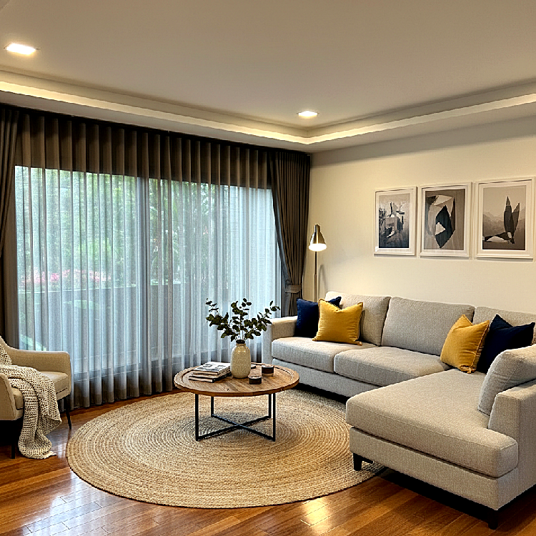 ม่านลอนสีน้ำตาลเข้ม-ห้องรับแขก4