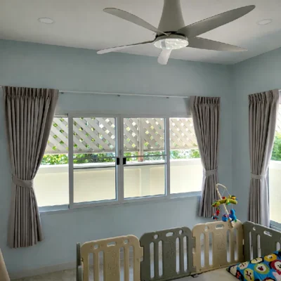 ผ้าม่านจีบสีครีม-รางm-รูดมือ