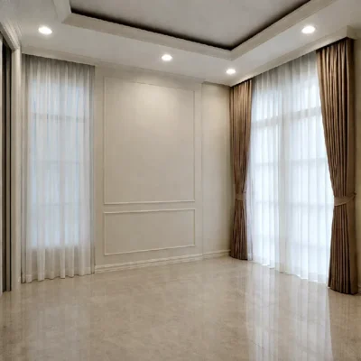 ผ้าม่านจีบสีน้ำตาลอ่อน-พร้อมผ้าโปร่งแสงให้ห้องที่หรูหรา