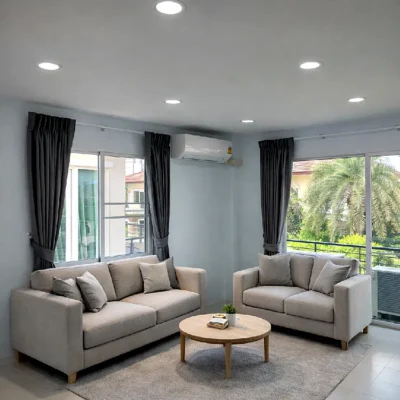 ผ้าม่านจีบสีเทาเข้ม