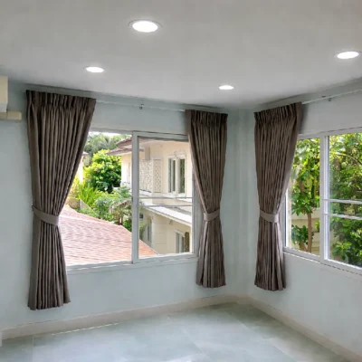 ผ้าม่านจีบสีเอิร์ทโทนไม่มีผ้าโปร่ง-รางM-รูดมือ