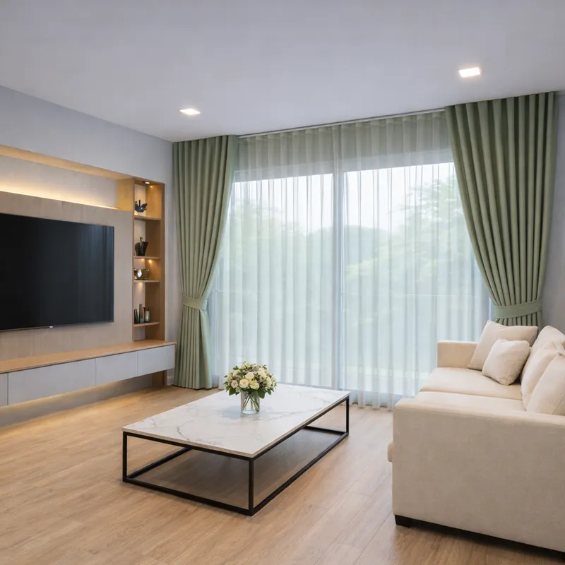 ผ้าม่านลอนทึบ-โปร่งสีเขียวหม่น_ห้องนั่งเล่นที่ทันสมัย_result