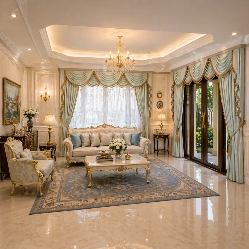 ผ้าม่านหลุยส์_สีเขียว-กล่องม่านซ่อนราง-บัวปลาสเตอร์อาร์ต_result