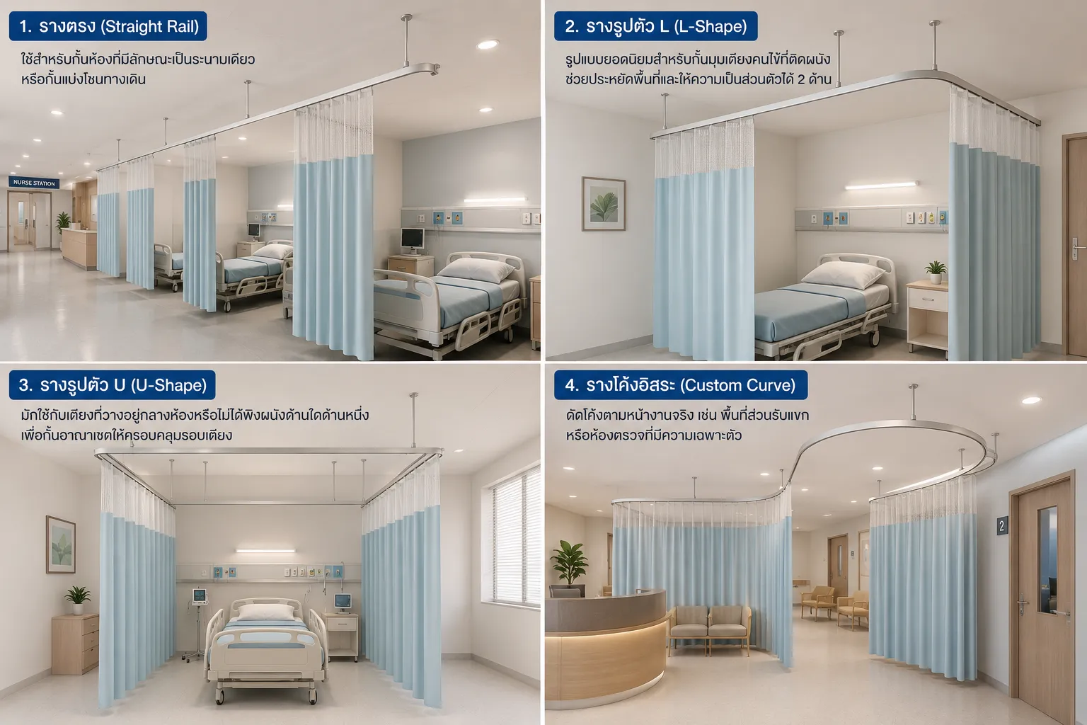 ผ้าม่านโรงพยาบาลราง4รูปแบบ-รางตรง-รางอิสระ