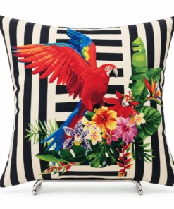 หมอนอิงลายสการ์เล็ตมาคอว์ ทร็อปปิคอล TRO-001 สำหรับตกแต่งบ้าน CA.DECOR
