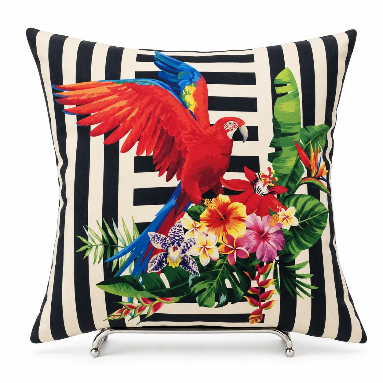 หมอนอิงลายสการ์เล็ตมาคอว์ ทร็อปปิคอล TRO-001 สำหรับตกแต่งบ้าน CA.DECOR