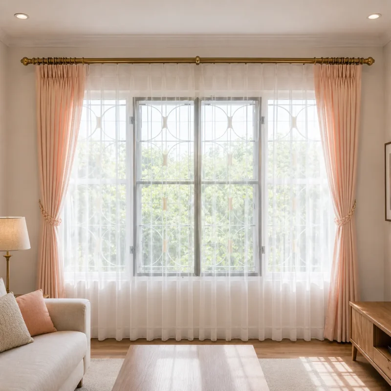 ผ้าม่านจีบรางโชว์สีครีมโอโรส สไตล์คลาสสิกร่วมสมัย CA.DECOR