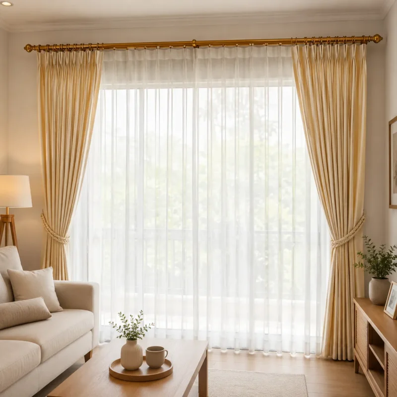 ผ้าม่านจีบรางโชว์สีครีมเหลือง อบอุ่นสว่างสบายตา CA.DECOR