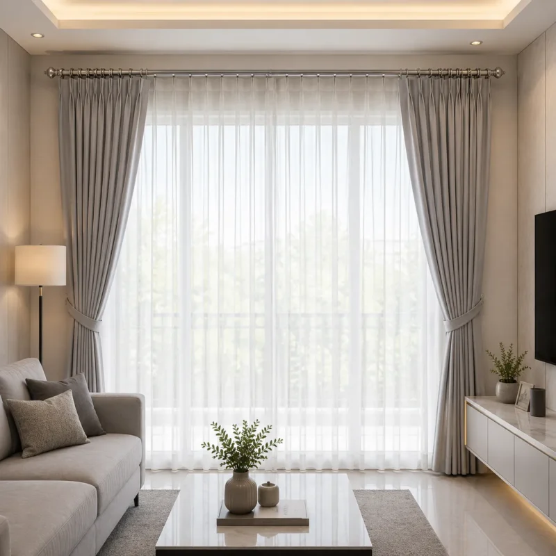 ม่านจีบสีเทารางสแตนเลส สไตล์โมเดิร์นหรูหรา CA.DECOR