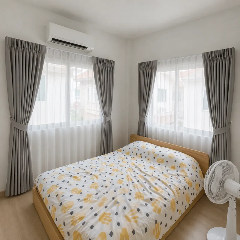 ม่านจีบราง M สีเทาสำหรับห้องนอน ช่วยกันแสงและสร้างบรรยากาศผ่อนคลาย CA.DECOR