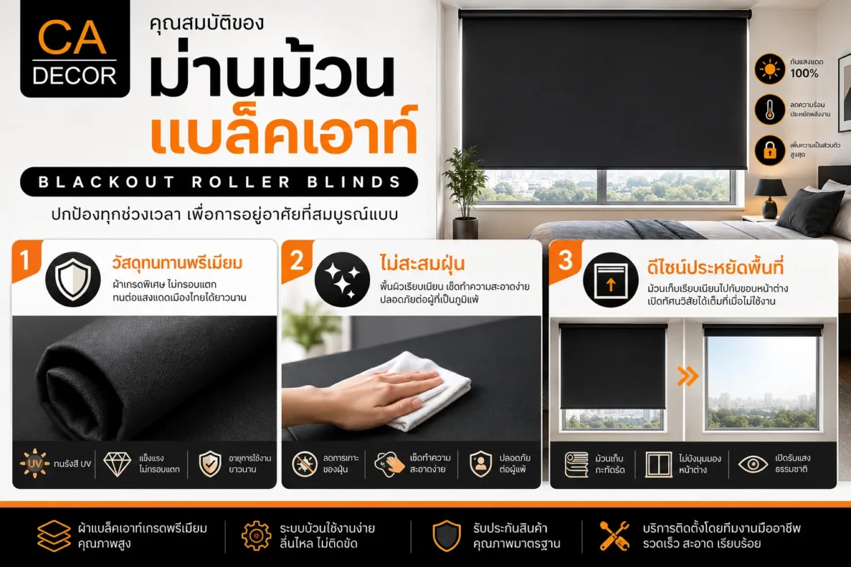 ม่านม้วนแบล็คเอาท์ กันแสง 100% สำหรับห้องนอนและห้องประชุม CA Decor